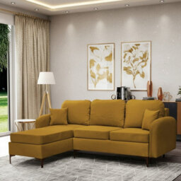 Venice L Corner Sofa Bed With Bonnell Spring Metal Legs Wooden Frame Storage Dl Mechanism 225X172X78X96 Cm Mustard Left - thumbnail 1