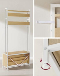 Songmics Hall Tree With Bench Hallway Coat Rack With Shoe Storage Golden Oak And Cloud White - thumbnail 7
