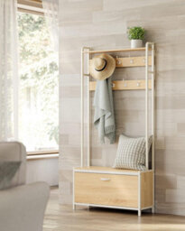 Songmics Hall Tree With Bench Hallway Coat Rack With Shoe Storage Golden Oak And Cloud White - thumbnail 3