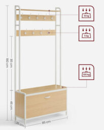 Songmics Hall Tree With Bench Hallway Coat Rack With Shoe Storage Golden Oak And Cloud White - thumbnail 2