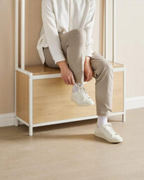 Songmics Hall Tree With Bench Hallway Coat Rack With Shoe Storage Golden Oak And Cloud White - thumbnail 5