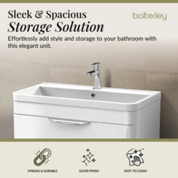 Balterley Aldershawe Modern Bathroom Floor Standing 2 Drawer Vanity Unit Basin, Gloss White, 755mm - thumbnail 3