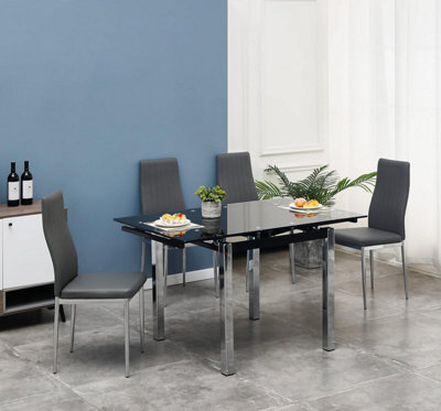 Furnizone UK Piccolo 4-Seater Extending Dining Table And 4 Monza Grey Faux Leather Chairs - image 1