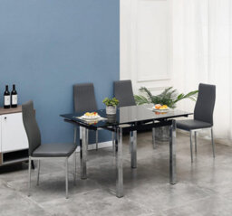 Furnizone UK Piccolo 4-Seater Extending Dining Table And 4 Monza Grey Faux Leather Chairs - thumbnail 1