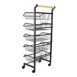 Living And Home Black 5-Tier Rolling Kitchen Trolley Cart With Wooden Handle, 42Cm W X 32Cm D X 105Cm H - thumbnail 6