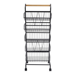 Living And Home Black 5-Tier Rolling Kitchen Trolley Cart With Wooden Handle, 42Cm W X 32Cm D X 105Cm H - thumbnail 5