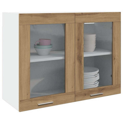 Berkfield Hanging Glass Cabinet Artisian Oak 80X31X60 Cm Engineered Wood - image 1