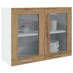 Berkfield Hanging Glass Cabinet Artisian Oak 80X31X60 Cm Engineered Wood - thumbnail 1