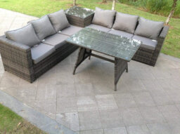 Fimous 6 Seater Grey Rattan Sofa Dining Set 2 Tables Garden Furniture Outdoor - thumbnail 3