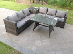 Fimous 6 Seater Grey Rattan Sofa Dining Set 2 Tables Garden Furniture Outdoor - thumbnail 1