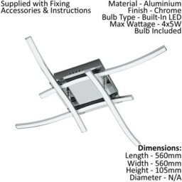 Stylish Flush Mount Ceiling Light With Chrome And White Finish, 4X5W Led Bulbs Included - thumbnail 2