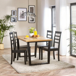 Furniturebox Uk Cotswold Wooden Dining Table & 4 Whitby Black Dining Chairs With Oak Colour Seats - thumbnail 1