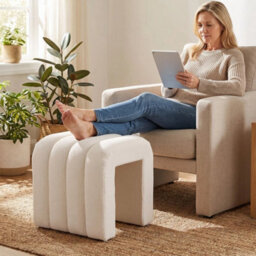 White U Shaped Footstool Ottoman Shoe Changing Seat Dressing Stool Piano Stool - thumbnail 1
