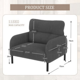 Abrihome Corduroy Fabric, Comfortable Monochrome Single Person Wide Seat Chair, Suitable For Living Rooms And Bedrooms, Grey - thumbnail 8