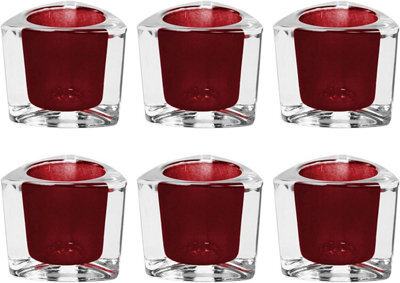 Simpa 6Pc Heavy Weight Glass Tea Light Holders - Red