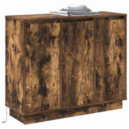 Berkfield Modern Sideboard With Led In Smoked Oak - 90X32X75 Cm - Made Of Engineered Wood - thumbnail 3