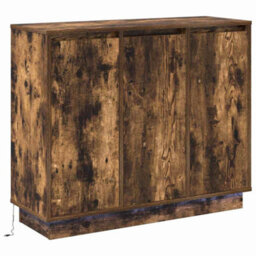 Berkfield Modern Sideboard With Led In Smoked Oak - 90X32X75 Cm - Made Of Engineered Wood - thumbnail 1