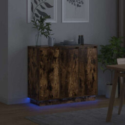 Berkfield Modern Sideboard With Led In Smoked Oak - 90X32X75 Cm - Made Of Engineered Wood - thumbnail 6