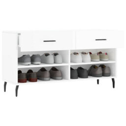 Berkfield Shoe Bench High Gloss White 102X35X55 Cm Engineered Wood - thumbnail 4