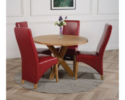 That's Furniture Oregon Round Oak Dining Table And 4 Chairs Dining Set With Lola Burgundy Leather Chairs - thumbnail 2