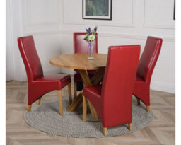 That's Furniture Oregon Round Oak Dining Table And 4 Chairs Dining Set With Lola Burgundy Leather Chairs - thumbnail 3