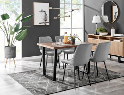 Furniturebox Kylo Brown Wood Effect Dining Table & 4 Grey Pesaro Black Leg Chairs - image 1
