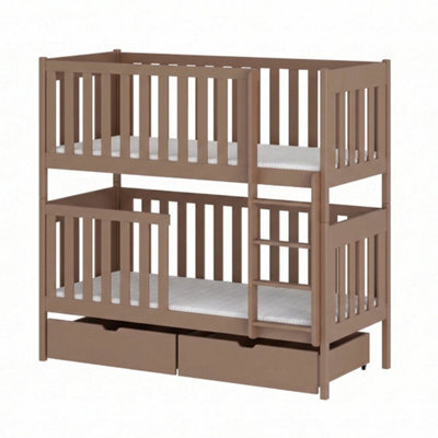 Arte David Milk Chocolate Wooden Bunk Bed With Storage & 2 Bonnell Mattresses 90 X 190 Cm - image 1