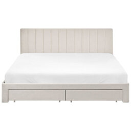 Beliani Bed With Storage Drawers Velvet Lonzac 180 X 200 Cm (Eu Super King) Off-White - thumbnail 6