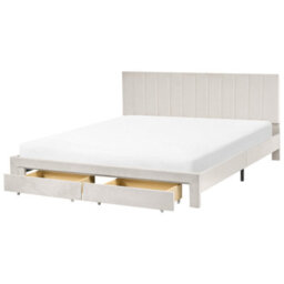 Beliani Bed With Storage Drawers Velvet Lonzac 180 X 200 Cm (Eu Super King) Off-White - thumbnail 1