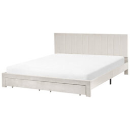 Beliani Bed With Storage Drawers Velvet Lonzac 180 X 200 Cm (Eu Super King) Off-White - thumbnail 4