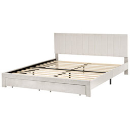 Beliani Bed With Storage Drawers Velvet Lonzac 180 X 200 Cm (Eu Super King) Off-White - thumbnail 5
