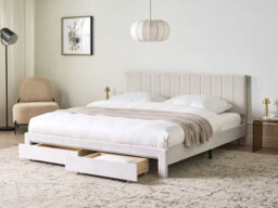 Beliani Bed With Storage Drawers Velvet Lonzac 180 X 200 Cm (Eu Super King) Off-White - thumbnail 2