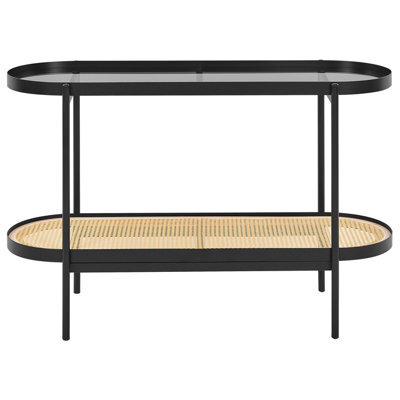 Wyld And Coco Viennese Console Table Black - Tempered Glass Top, Viennese Braid Shelf, 120 X 42 Cm - image 1