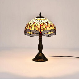 "Belofay Stained Glass Handmade Yellow Dragonfly Tiffany Table Lamp For Living Room, Bedroom, And Lounge 12"" Wide, 18"" Height" - thumbnail 2