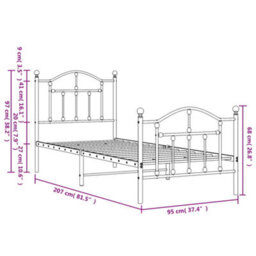 Berkfield Metal Bed Frame With Headboard And Footboard Black 90X200 Cm - thumbnail 9