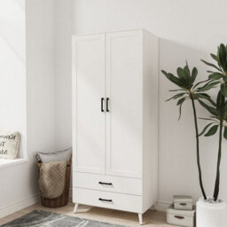 Urbn-Living Urbnliving 180Cm Height White Wardrobe With 2 Door 2 Drawer Modern Bedroom Clothes Storage Hanging Rail - thumbnail 1