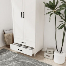 Urbn-Living Urbnliving 180Cm Height White Wardrobe With 2 Door 2 Drawer Modern Bedroom Clothes Storage Hanging Rail - thumbnail 3