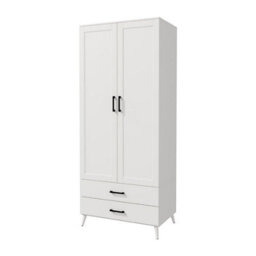 Urbn-Living Urbnliving 180Cm Height White Wardrobe With 2 Door 2 Drawer Modern Bedroom Clothes Storage Hanging Rail - thumbnail 6