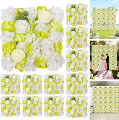 London Boutique Green Artificial Flower Wall Panels, 12 Pack 38 X 38 Cm, 3D Silk Rose Backdrop, Wedding Party Photo Wall Decor - image 1