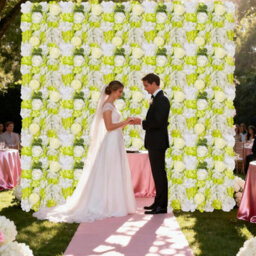 London Boutique Green Artificial Flower Wall Panels, 12 Pack 38 X 38 Cm, 3D Silk Rose Backdrop, Wedding Party Photo Wall Decor - thumbnail 9