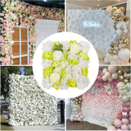 London Boutique Green Artificial Flower Wall Panels, 12 Pack 38 X 38 Cm, 3D Silk Rose Backdrop, Wedding Party Photo Wall Decor - thumbnail 6