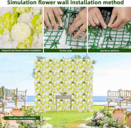 London Boutique Green Artificial Flower Wall Panels, 12 Pack 38 X 38 Cm, 3D Silk Rose Backdrop, Wedding Party Photo Wall Decor - thumbnail 5