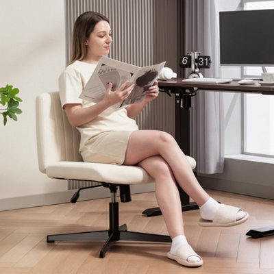 Homcom Linen Criss Cross Legged Office Chair With Rock Function, Cream - image 1