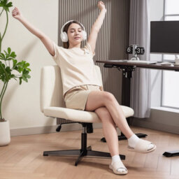 Homcom Linen Criss Cross Legged Office Chair With Rock Function, Cream - thumbnail 8