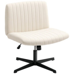 Homcom Linen Criss Cross Legged Office Chair With Rock Function, Cream - thumbnail 2