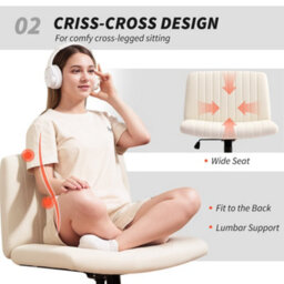 Homcom Linen Criss Cross Legged Office Chair With Rock Function, Cream - thumbnail 5