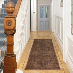 Loomed Vintage Design Cotton Chenille Rug Brown Charcoal Machine Washable 60Cm X 240Cm - thumbnail 2