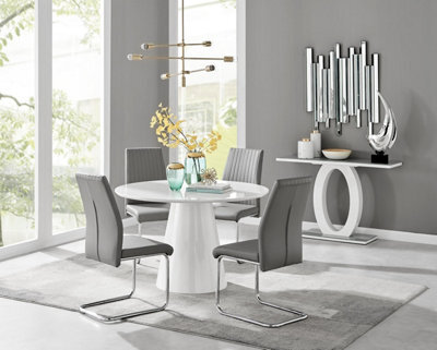 Furniturebox Uk Palma White High Gloss Round Dining Table & 4 Grey Lorenzo Chairs - image 1