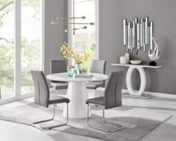 Furniturebox Uk Palma White High Gloss Round Dining Table & 4 Grey Lorenzo Chairs - thumbnail 1