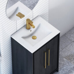 Royal Bathrooms Livora 500mm Walnut Woodgrain Floor Standing Vanity Unit 2 Door With Minimalist Basin & Brushed Brass Handle - thumbnail 5